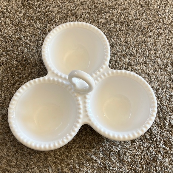 Divided White Condiment/Relish Serving Dish Made in Portugal - Picture 1 of 3